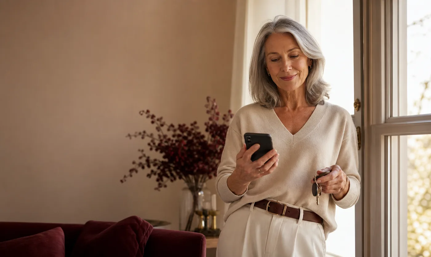 A woman over 50 checking her plans before a first date