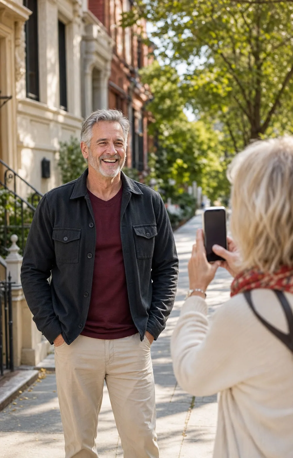 A friend taking a natural profile photo of a man over 50