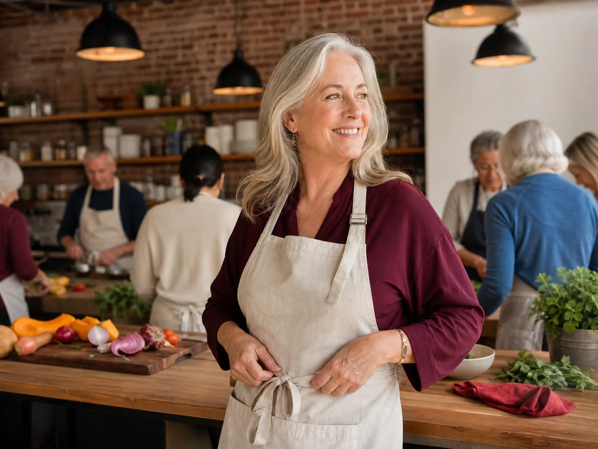 A woman over 50 joining a community cooking class